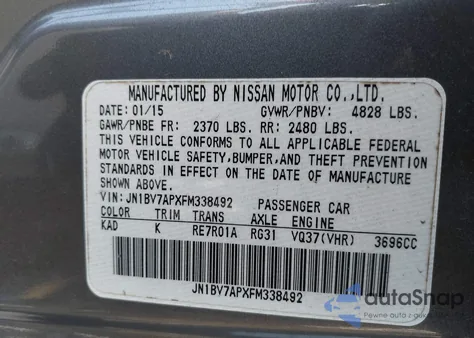 2015 Infiniti Q50 from USA, damaged, VIN JN1BV7APXFM338492